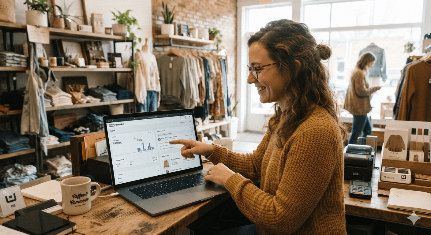 Emprendedora gestionando su tienda online