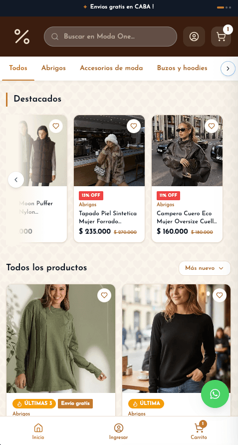Tienda real hecha con MegaTienda: Moda One