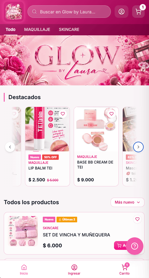 Tienda real hecha con MegaTienda: Glow by Laura