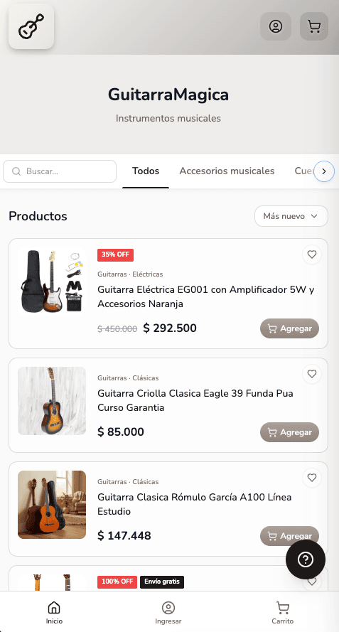 Tienda real hecha con MegaTienda: GuitarraMagica